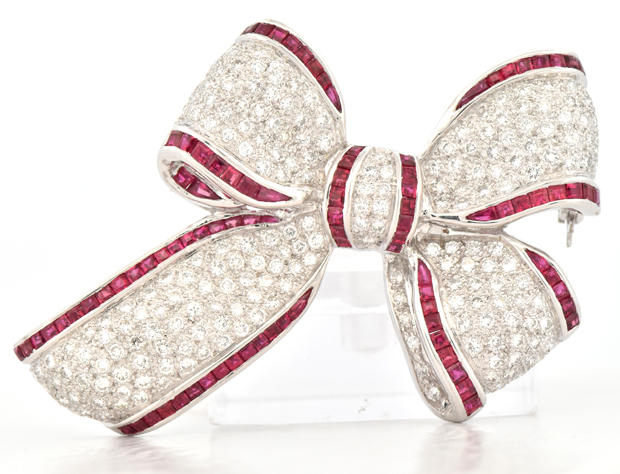 Platinum and Ruby Bow Pin
