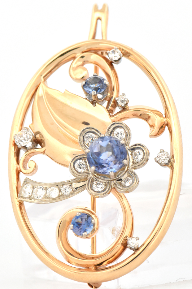 14K Two-Tone Diamond and Benitoite Pin/Pendant, SGL #240206G-SJ