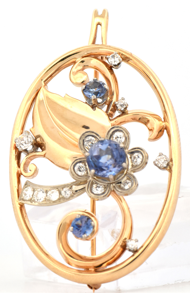 14K Two-Tone Diamond and Benitoite Pin/Pendant, SGL #240206G-SJ