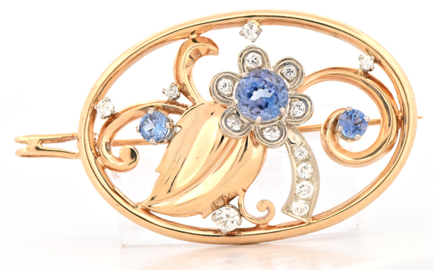 14K Two-Tone Diamond and Benitoite Pin/Pendant, SGL #240206G-SJ