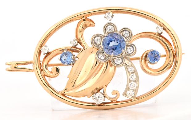 14K Two-Tone Diamond and Benitoite Pin/Pendant, SGL #240206G-SJ