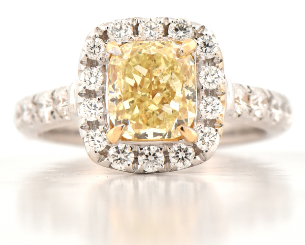 18K Two-Tone Ring with a Round-Cornered Rectangular Modified Brilliant 1.90 Carat Fancy Light Yellow Diamond, GIA #2231355763