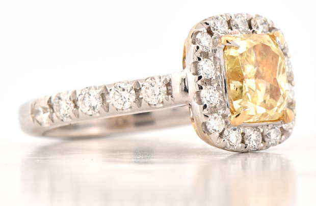 18K Two-Tone Ring with a Round-Cornered Rectangular Modified Brilliant 1.90 Carat Fancy Light Yellow Diamond, GIA #2231355763