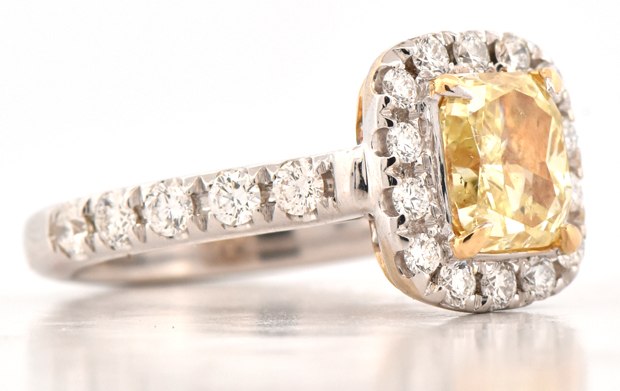 18K Two-Tone Ring with a Round-Cornered Rectangular Modified Brilliant 1.90 Carat Fancy Light Yellow Diamond, GIA #2231355763
