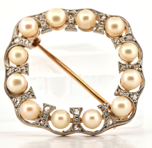 18K Yellow Gold and Platinum Diamond Pin