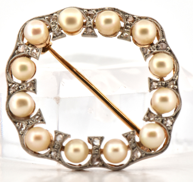 18K Yellow Gold and Platinum Diamond Pin