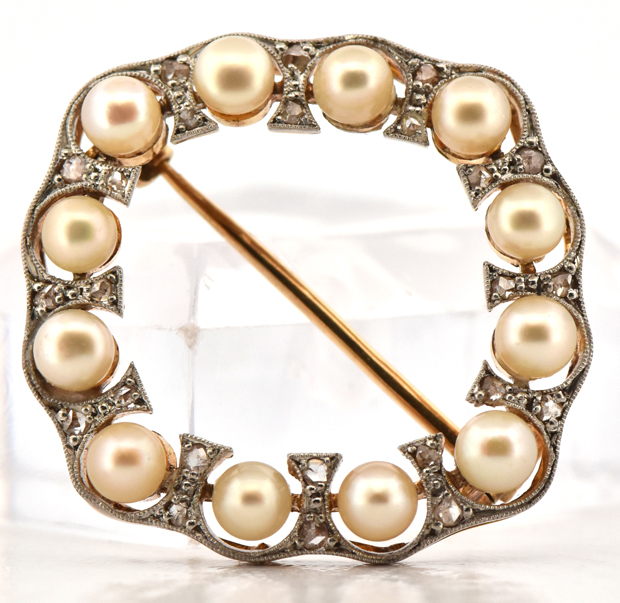 18K Yellow Gold and Platinum Diamond Pin