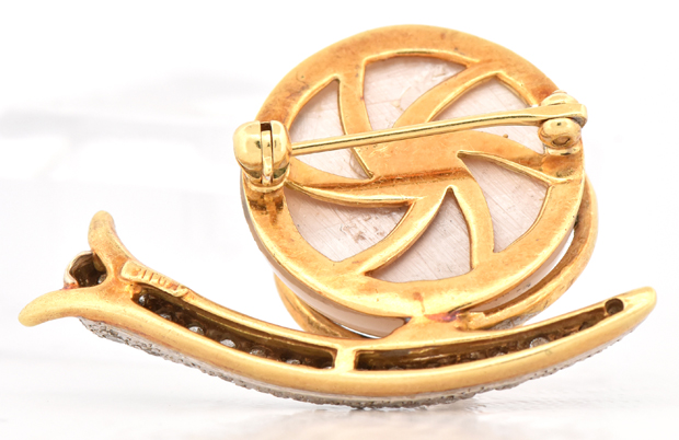 18K Yellow Gold Diamond and Mabe Pearl Snail Pin