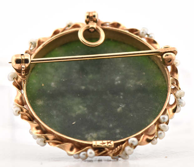 14K Yellow Gold Nephrite Jade Pin/Pendant  