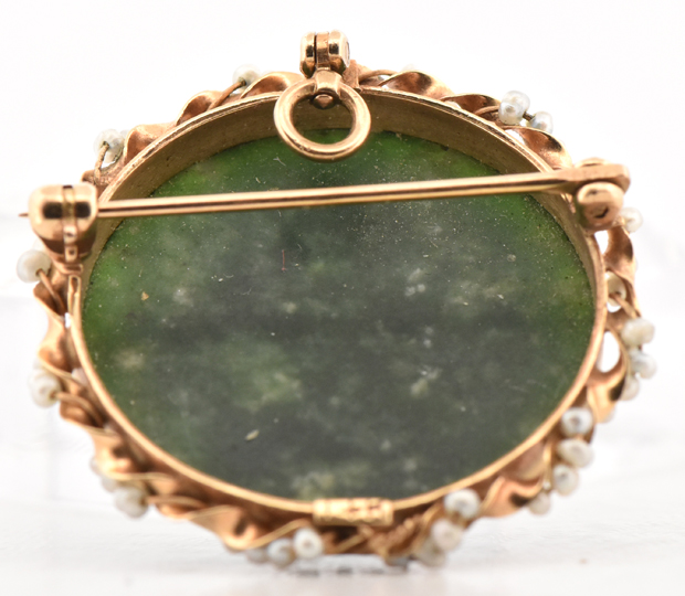 14K Yellow Gold Nephrite Jade Pin/Pendant  