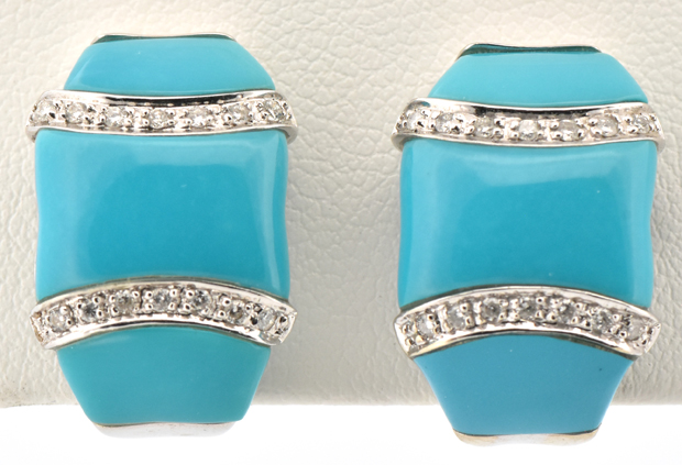 14K White Gold Turquoise and Diamond Earrings
