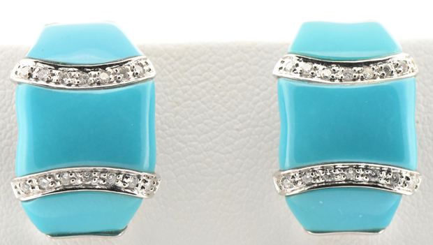 14K White Gold Turquoise and Diamond Earrings
