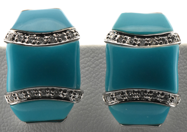 14K White Gold Turquoise and Diamond Earrings