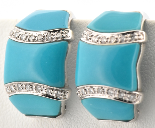 14K White Gold Turquoise and Diamond Earrings