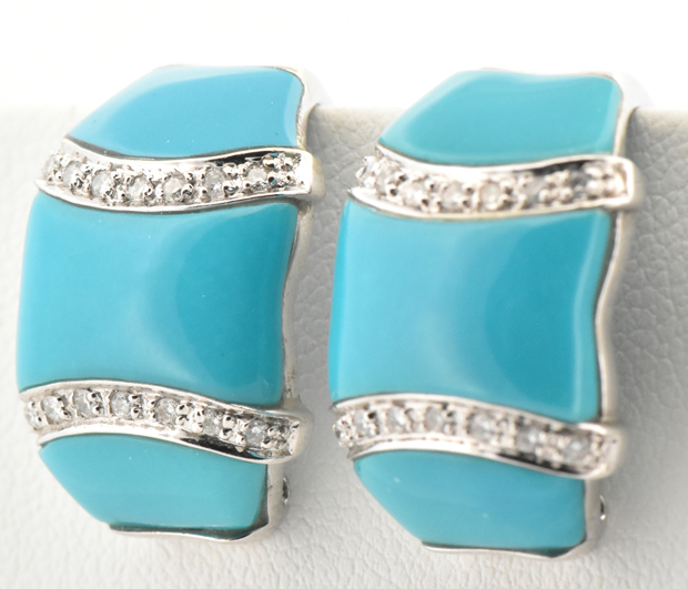 14K White Gold Turquoise and Diamond Earrings