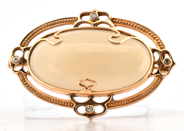 14K Yellow Gold Agate Pin 