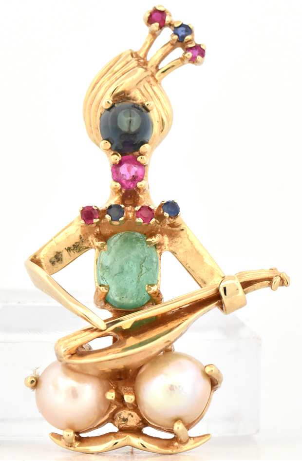14K Yellow Gold Musician Gemstone Pin