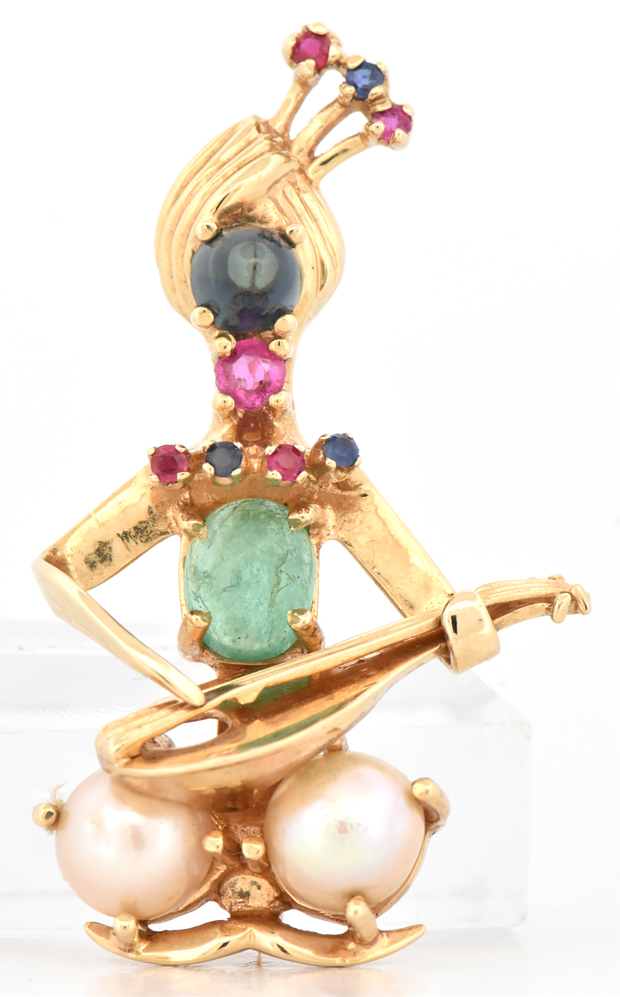 14K Yellow Gold Musician Gemstone Pin