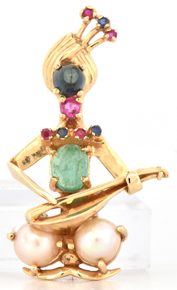 14K Yellow Gold Musician Gemstone Pin