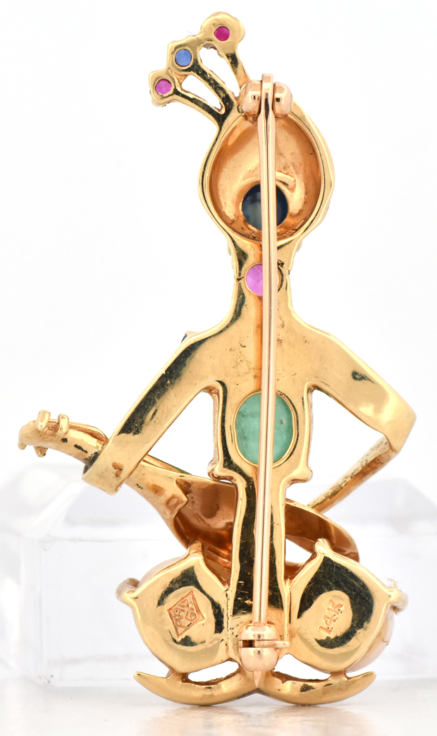 14K Yellow Gold Musician Gemstone Pin
