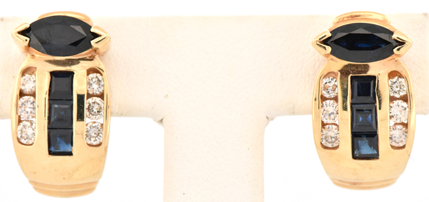 14K Yellow Gold Sapphire and Diamond Earrings 