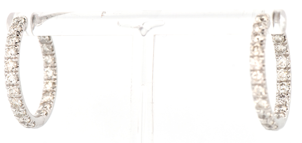 14K White Diamond Hoop Earrings