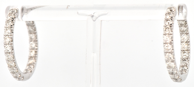 14K White Diamond Hoop Earrings