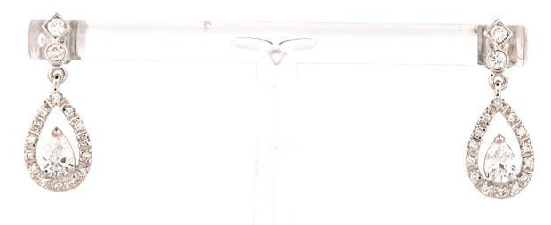 14K White Gold Diamond Dangle Earrings