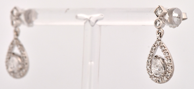 14K White Gold Diamond Dangle Earrings
