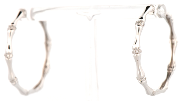 14K White Gold and Diamond Hoops