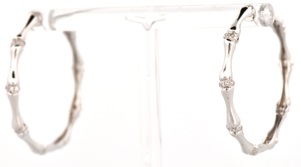 14K White Gold and Diamond Hoops