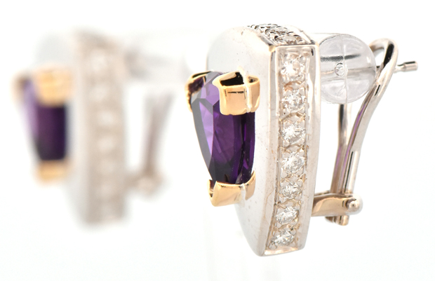 14K Two-Tone Amethyst Earrings