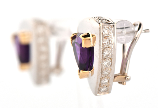 14K Two-Tone Amethyst Earrings