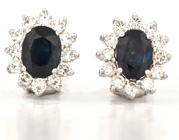14K White Gold Diamond and Sapphire Earrings, SGL #240827L-SJ