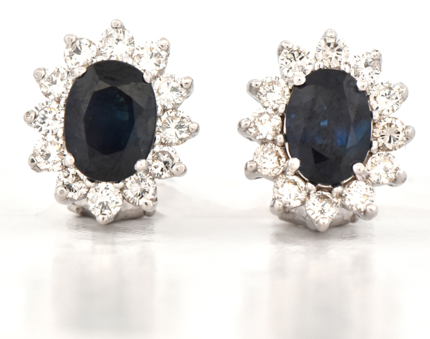14K White Gold Diamond and Sapphire Earrings, SGL #240827L-SJ