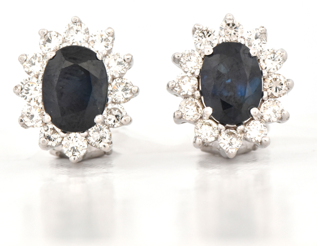 14K White Gold Diamond and Sapphire Earrings, SGL #240827L-SJ