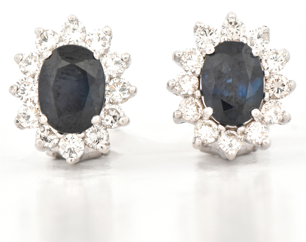 14K White Gold Diamond and Sapphire Earrings, SGL #240827L-SJ