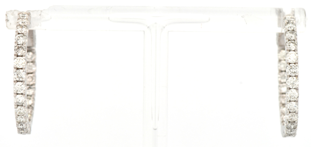 14K White Gold Diamond Hoop Earrings