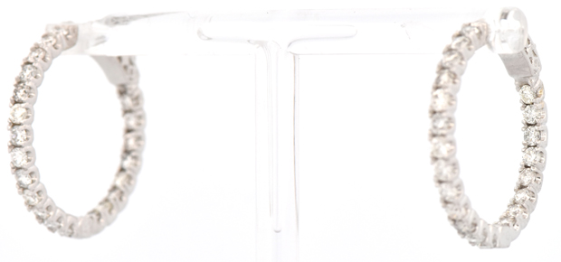 14K White Gold Diamond Hoop Earrings