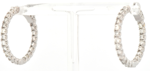 14K White Gold Diamond Hoop Earrings