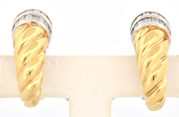 18K Two-Tone Diamond Earrings