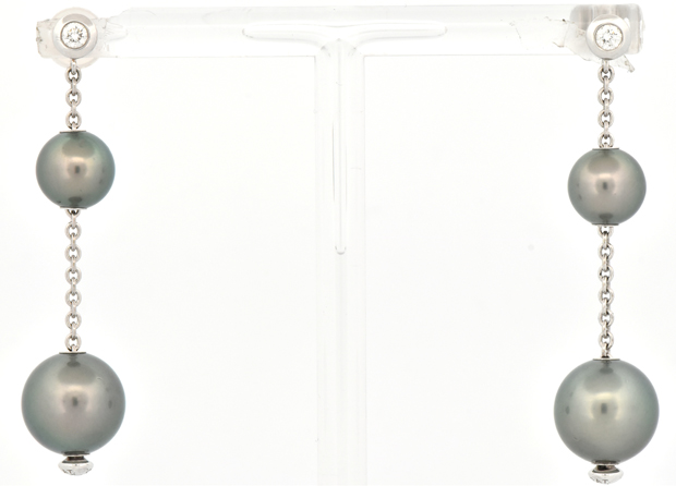 18K White Gold Tahitian Pearl Earrings, SGL #240604J-SJ