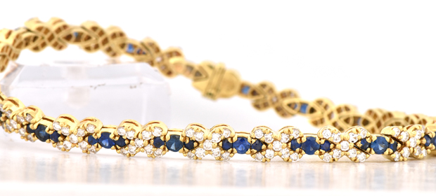 18K Yellow Gold Diamond and Sapphire Bracelet, SGL #240604M-SJ