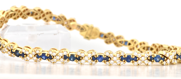 18K Yellow Gold Diamond and Sapphire Bracelet, SGL #240604M-SJ