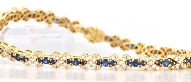 18K Yellow Gold Diamond and Sapphire Bracelet, SGL #240604M-SJ