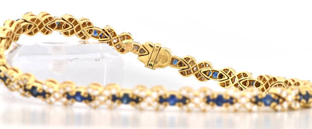 18K Yellow Gold Diamond and Sapphire Bracelet, SGL #240604M-SJ