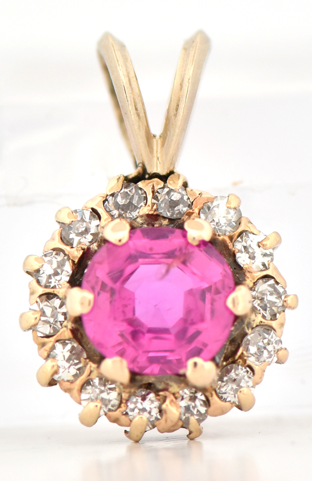 14K Yellow Gold Pink Sapphire Pendant, SGL #230210A-SJ