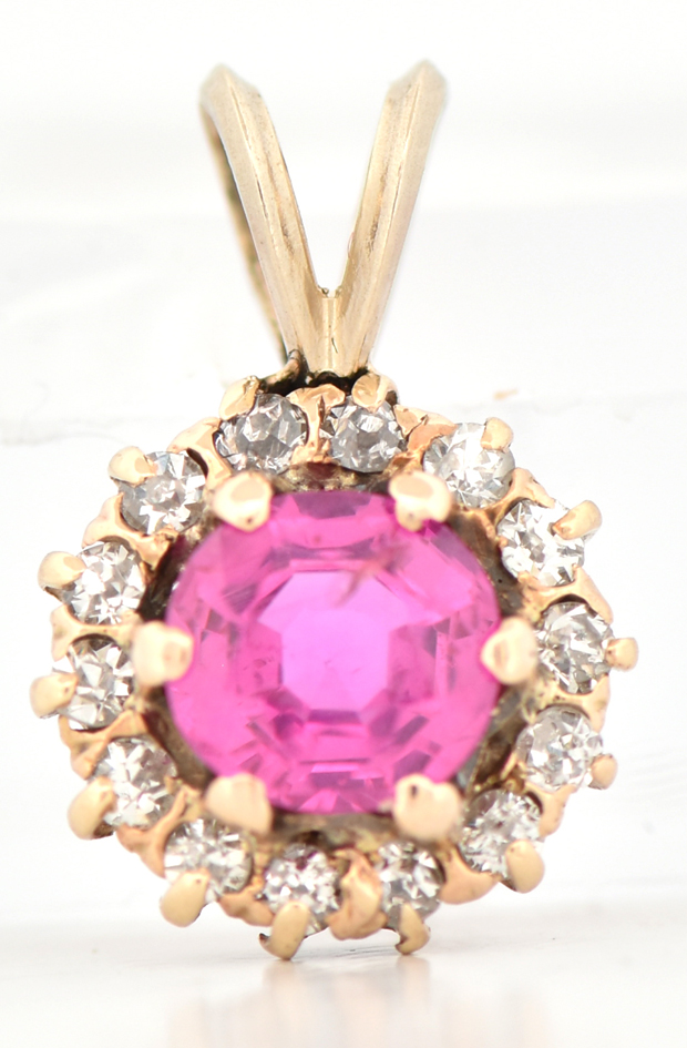 14K Yellow Gold Pink Sapphire Pendant, SGL #230210A-SJ