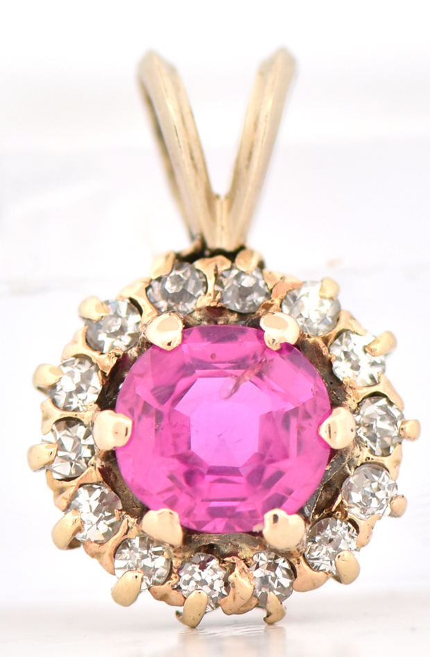 14K Yellow Gold Pink Sapphire Pendant, SGL #230210A-SJ
