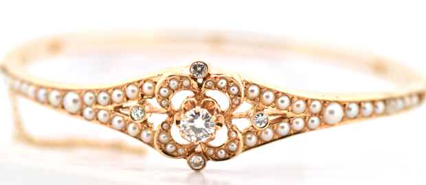 14K Yellow Gold Pearl and Diamond Bracelet 